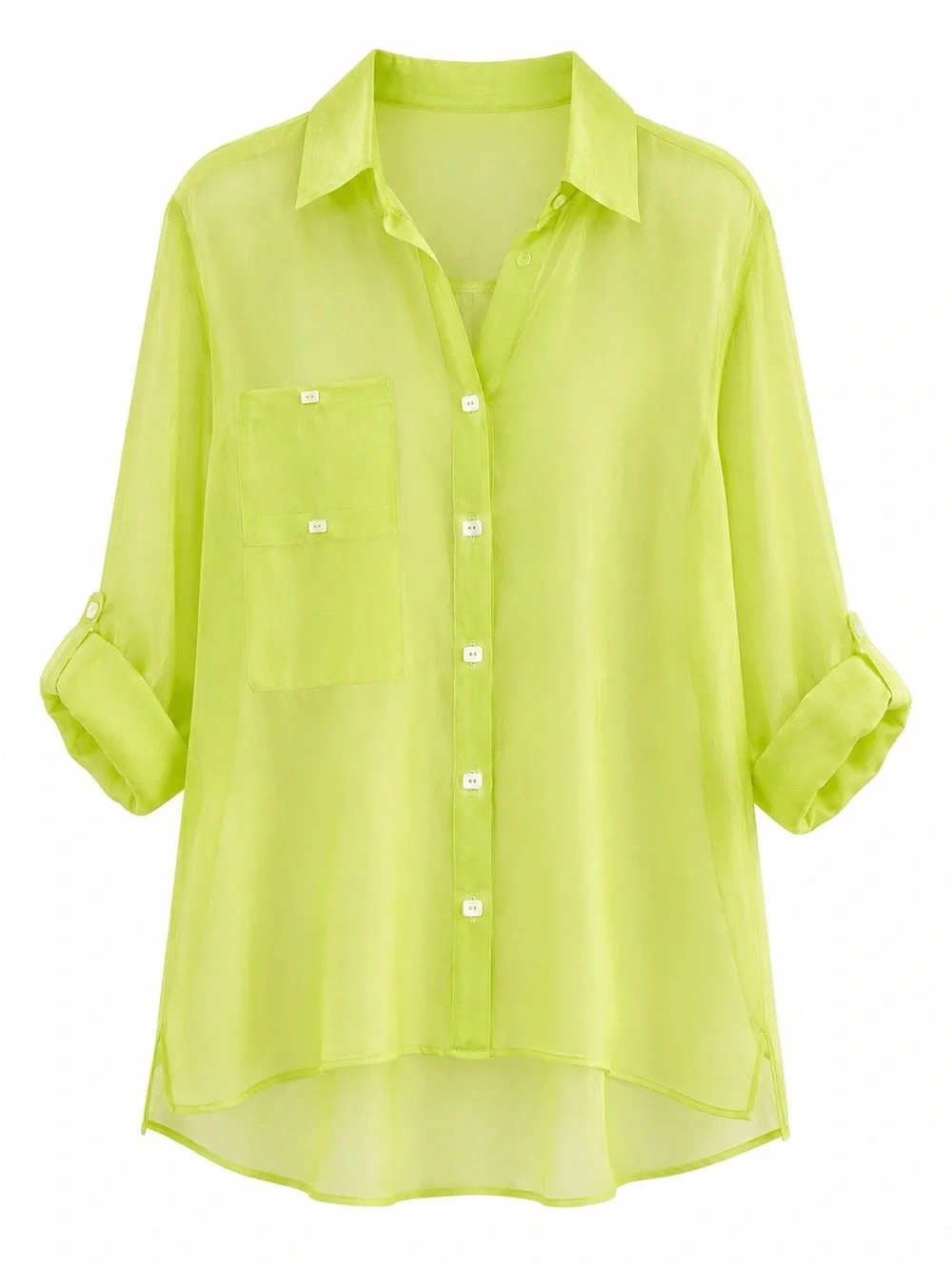 IC COLLECTION CONNIE K SHEER LIME BUTTON DOWN FLOWY ARTIST TOP SZ 3X - Picture 2 of 5